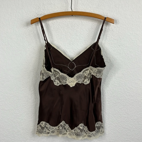 Gold Hawk Silk Brown Lace Floral Camisole VTG - Picture 5 of 6